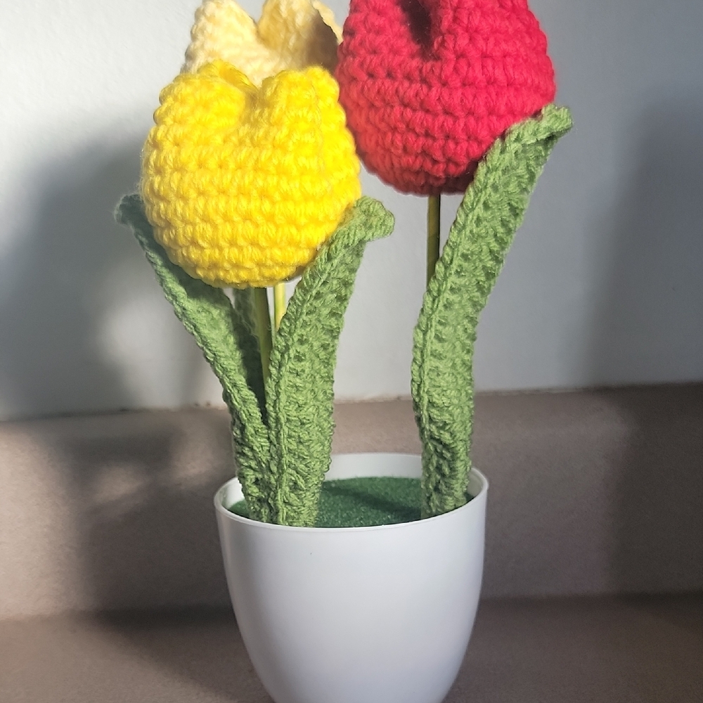 Handcrafted Crochet Tulip Arrangement in White Pot!!!